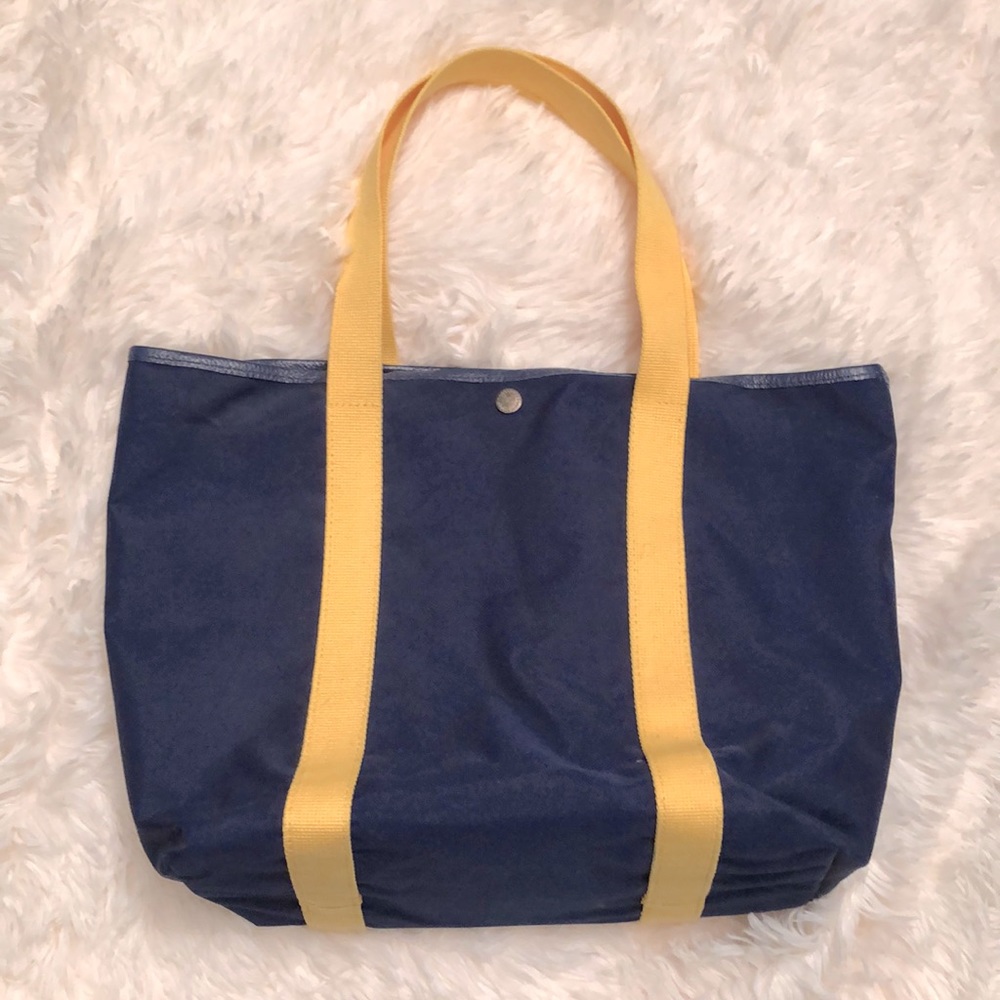 EUC Poppin Navy Blue & Yellow Tote with Removable Gray Laptop Sleeve